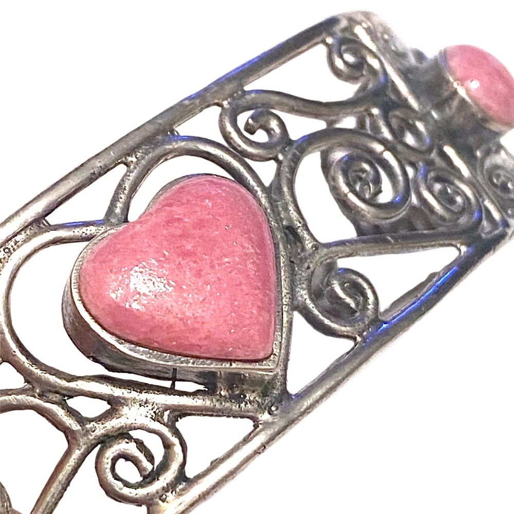 Vintage Sterling Silver HEART Rhodonite Stone Bracelet 925 - Picture 3 of 3